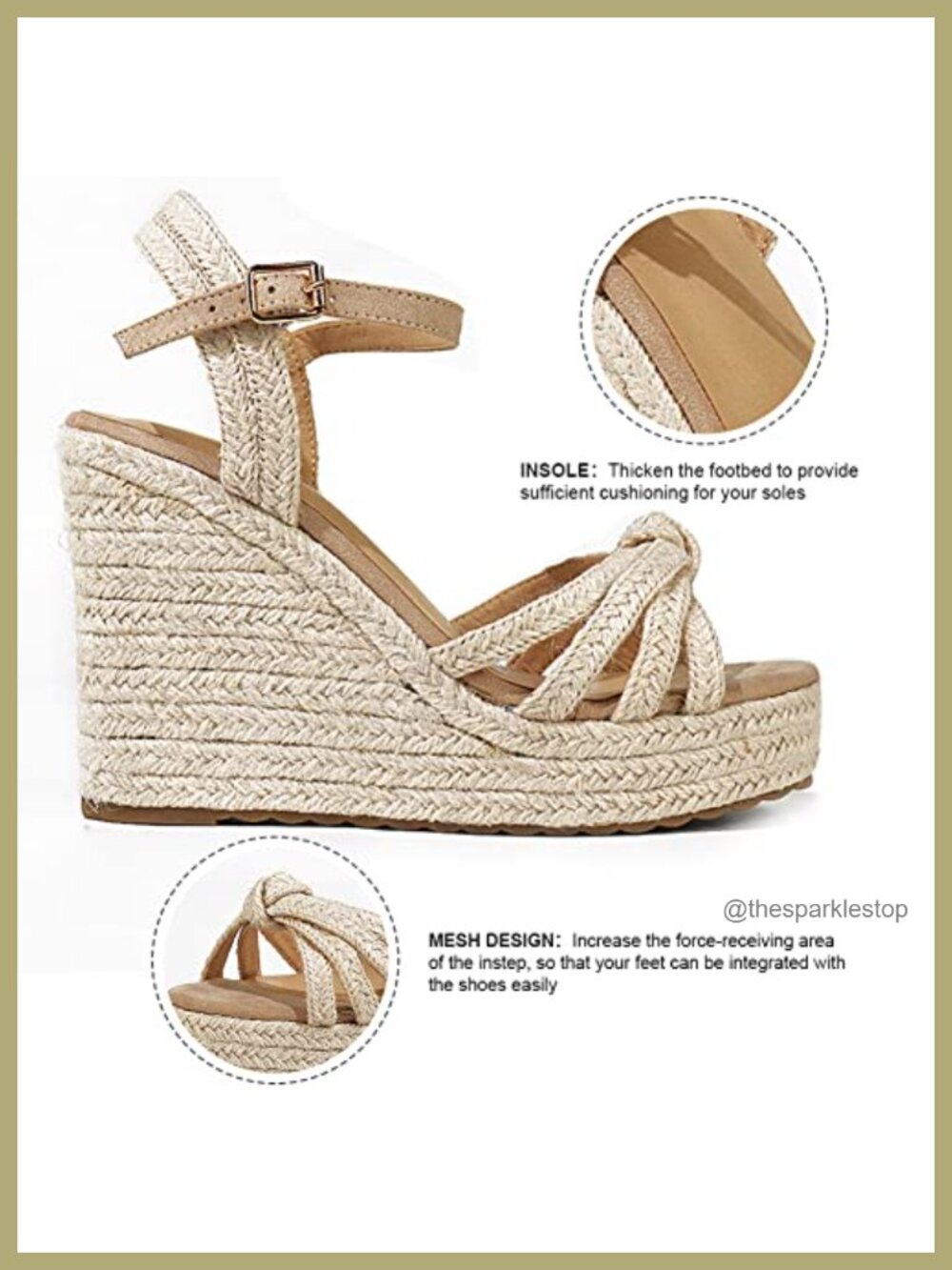 Women's Espadrille Wedge Heels Sandals Open Toe Platform Linen Straw Woven - Picture 2 of 6